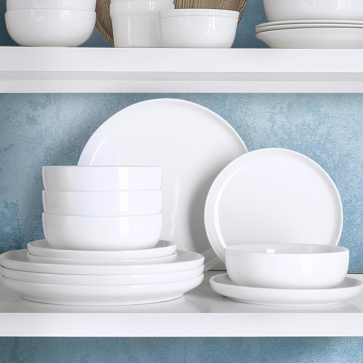 Zulay Kitchen Luna Plates and Bowls Sets, 16 Piece Modern Porcelain Dish Set for 4, Chip and Scratch Resistant Square Dinnerware Set