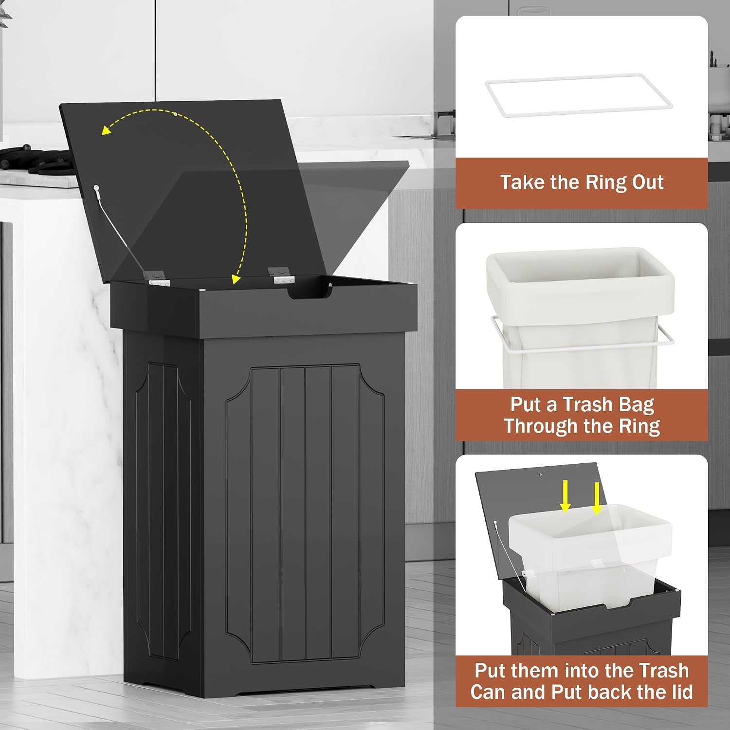 Function Home Trash Can Cabinet, 13 Gallon Kitchen Garbage Can, Wood Recycling Trash Bin, Freestanding Dog Proof Trash Can, Farmhouse Trash Cabinet with Lid for Home Kitchen Bathroom, Yellow