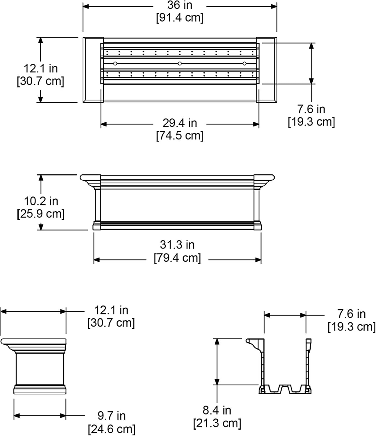Mayne Yorkshire 60in Self-Watering Rectangular Window Box Planter, White | Self-watering, All season, Fade resistant, Customizable, Mounting brackets included, Built-in overflow, 15-year warranty