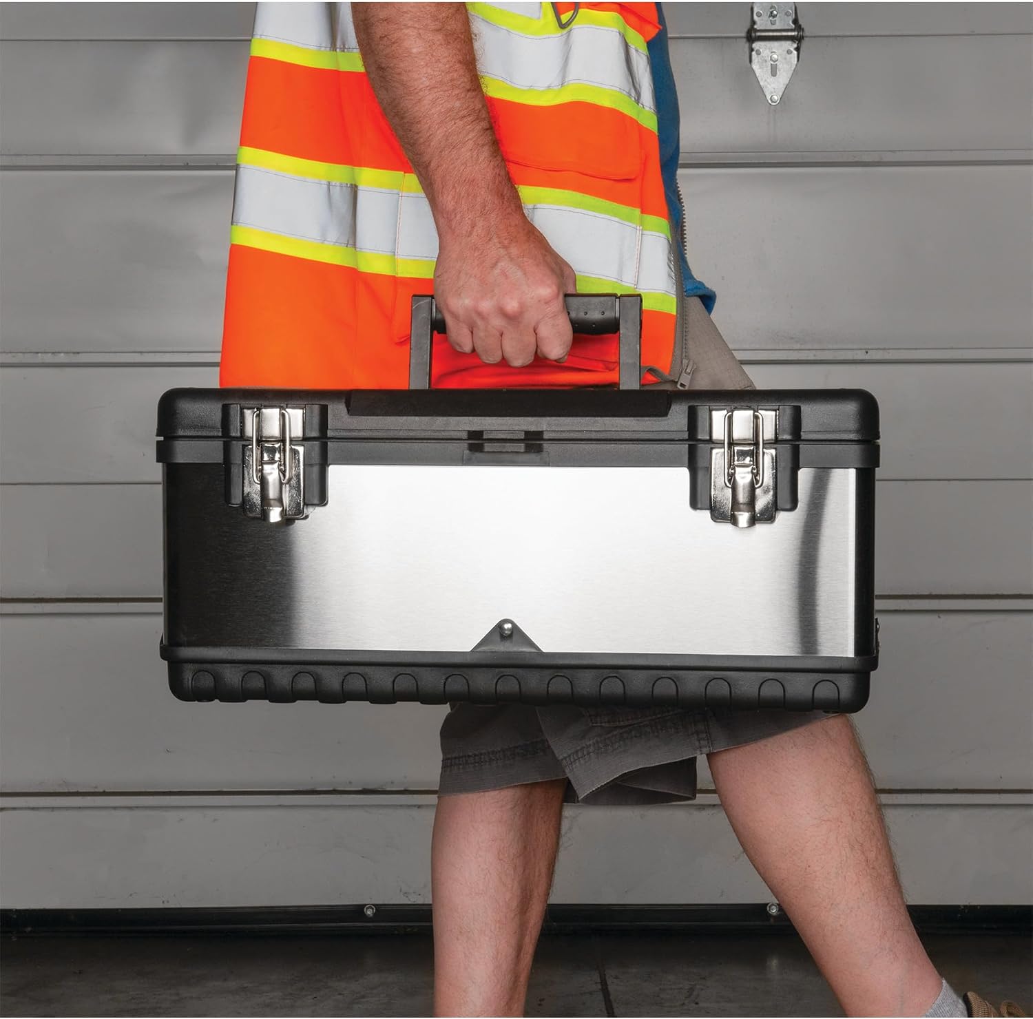 Performance Tool W54026 26 in. Steel Tool Box with Removable Tote | Heavy duty steel storage box and organizer. Recessed ergonomic comfort handle. Strong double latch with padlock eyehole