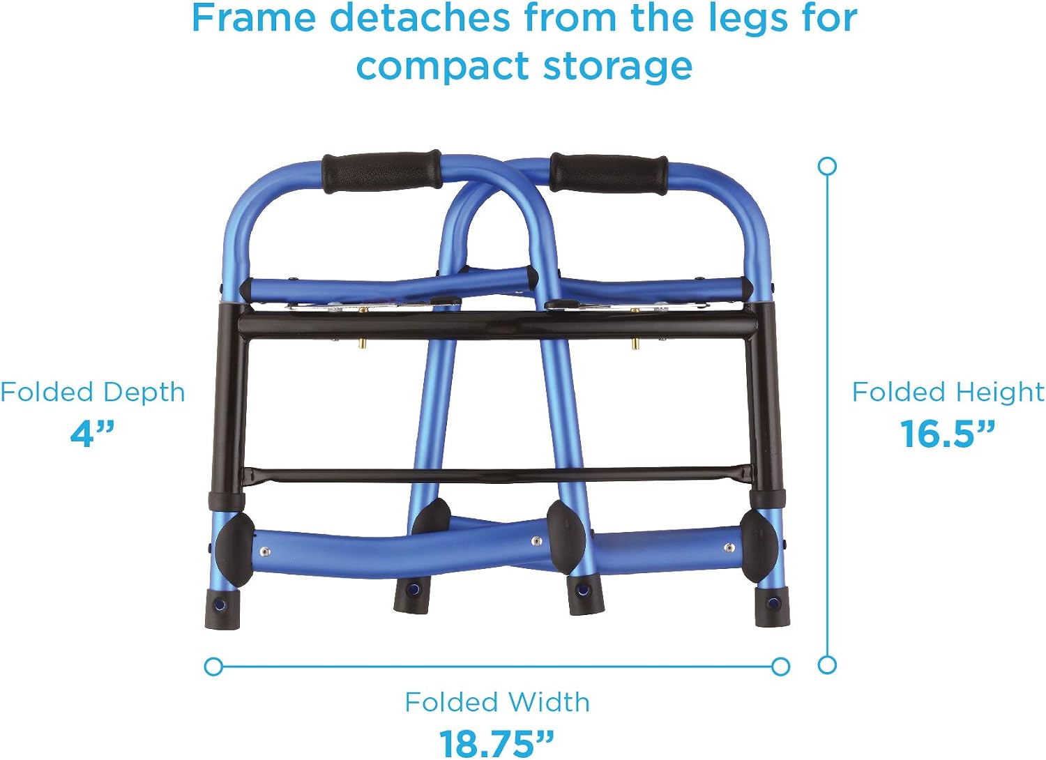 NOVA Medical Products Folding Walker with 5” Front Wheels, Glide Skis and Mobility Bag, Portable and Great for Travel, Blue
