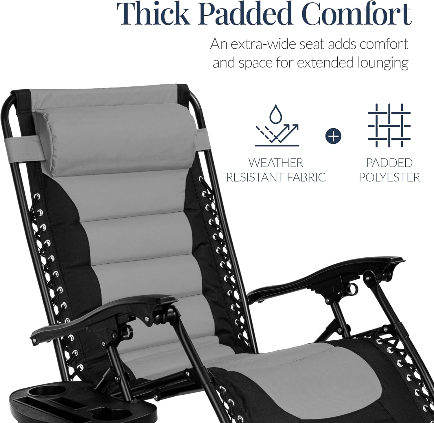 Best Choice Products Oversized Padded Zero Gravity Chair, Folding Outdoor Patio Recliner, XL Anti Gravity Lounger for Backyard w/Headrest, Cup Holder