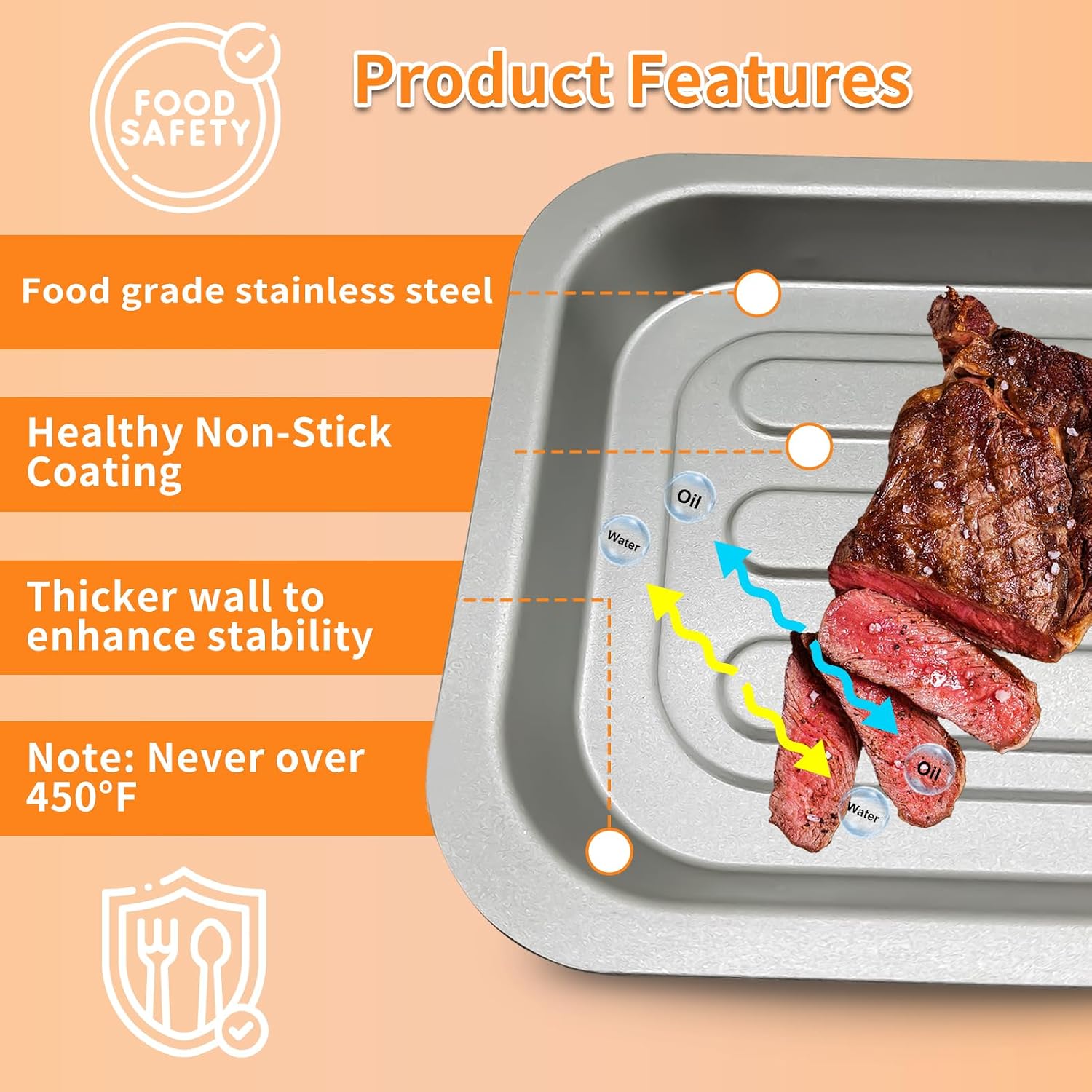GCQ Air Fryer Tray for Emeril Lagasse Everyday 360 Air Fryer, 12''×10'' Stainless Steel Air Fryer Accessories Tray Bake Pan Replacement Parts, Not fit for Emeril Lagasse 26 QT 25 QT French Door