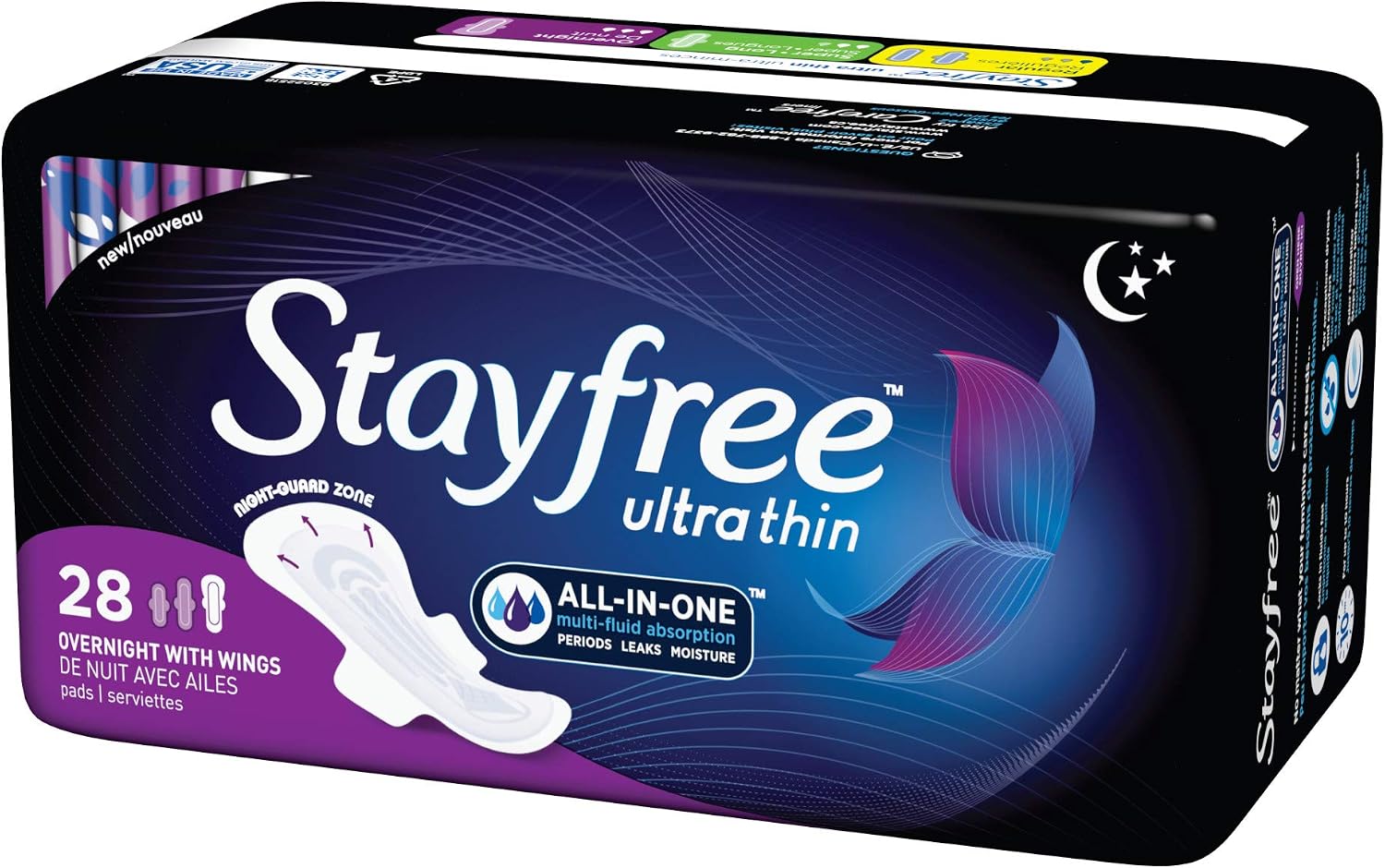 Stayfree Ultra Thin Overnight Pads Wings, Period and Leaks, 28 ct