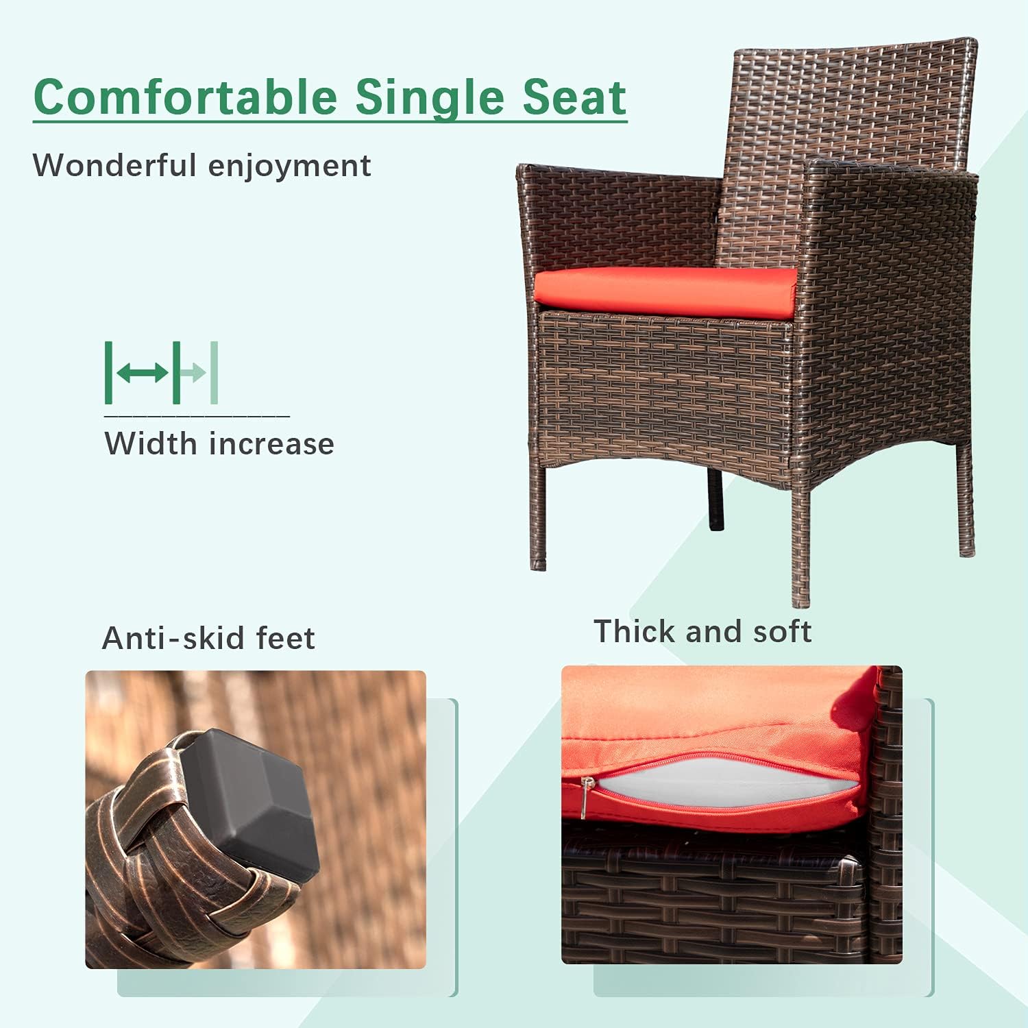 Greesum Patio Furniture 4 Pieces Conversation Sets,Brown and Beige