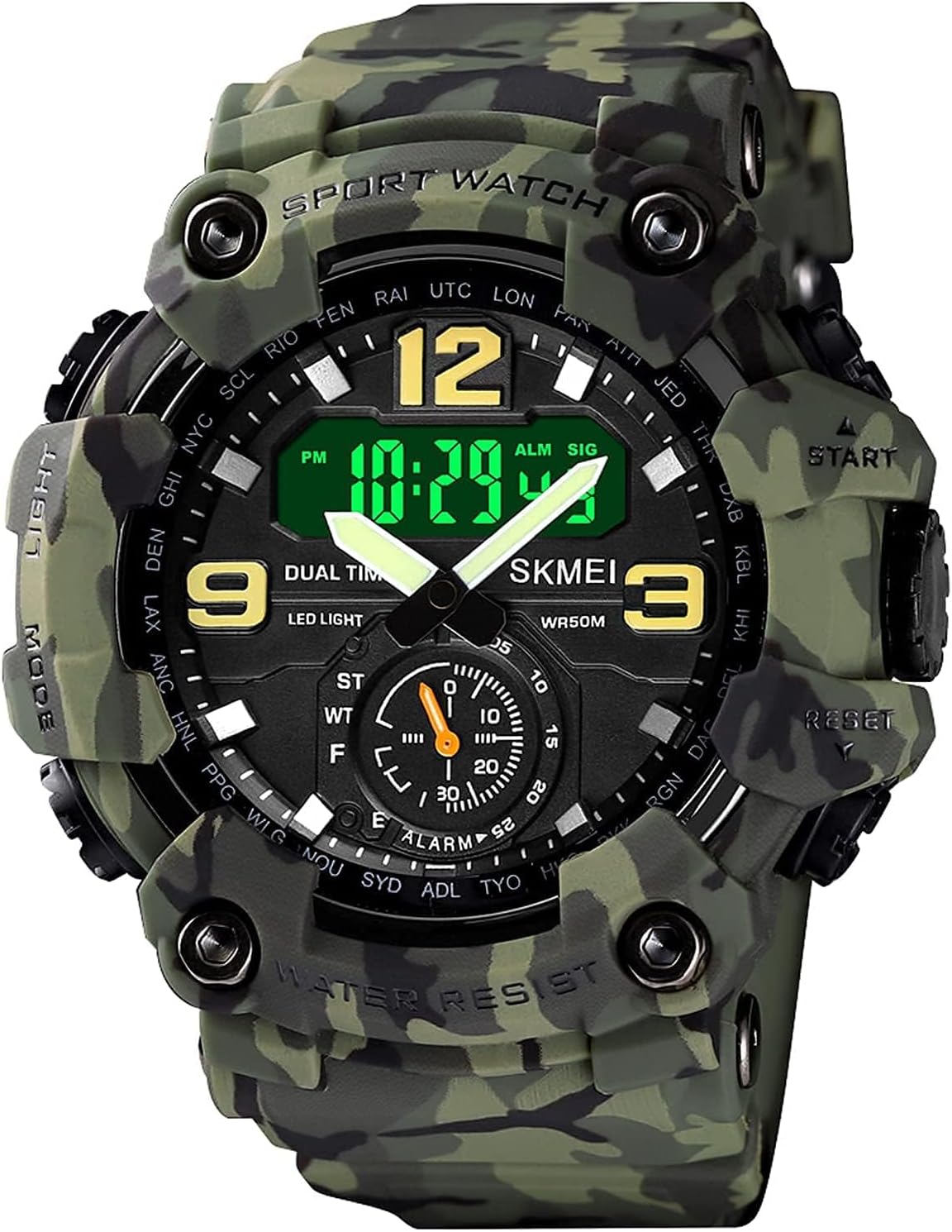 Gosasa Men's Large Face Outdoor Sports Watches Military S-Shock Watch Waterproof, Backlight, Alarm, Stopwatch Features - Rugged Wristwatch for Training, Hiking, and Adventure