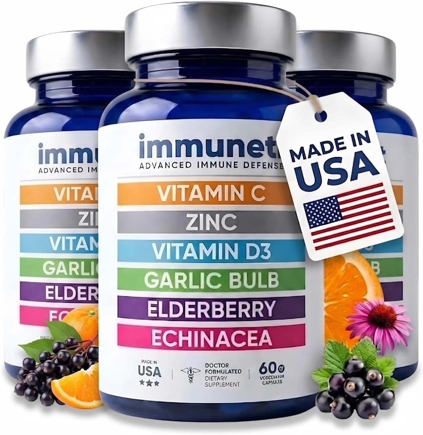 Immuneti Advanced Immune Support – Doctor Formulated 6-in-1 Daily Immunity Supplement – Made in USA – With Vitamin C, D3, Zinc, Elderberry