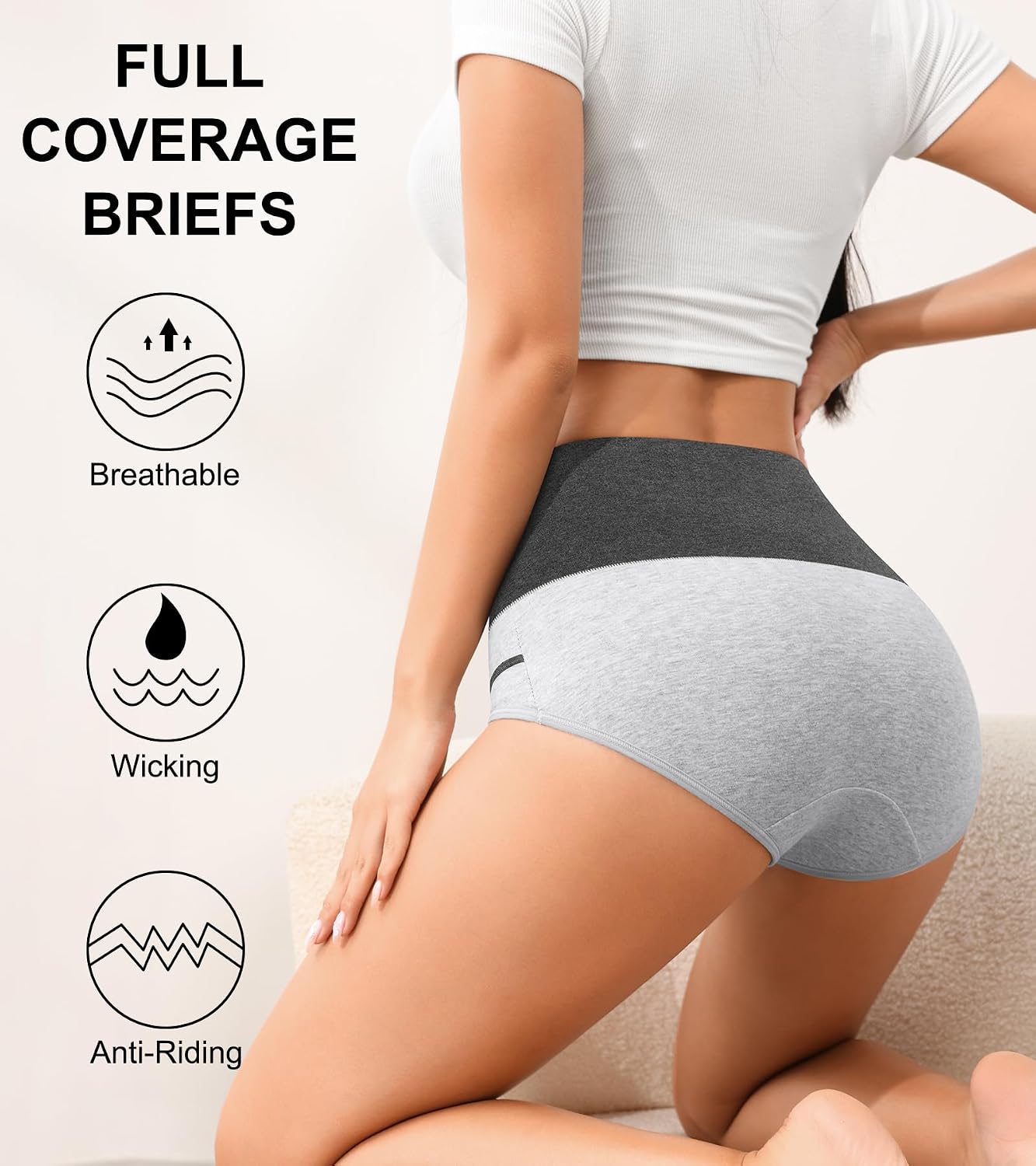 Eiggam Underwear for Women Cotton High Waist Panties Full Coverage Briefs Soft Strech Ladies Breathable Panties-Multi Pack