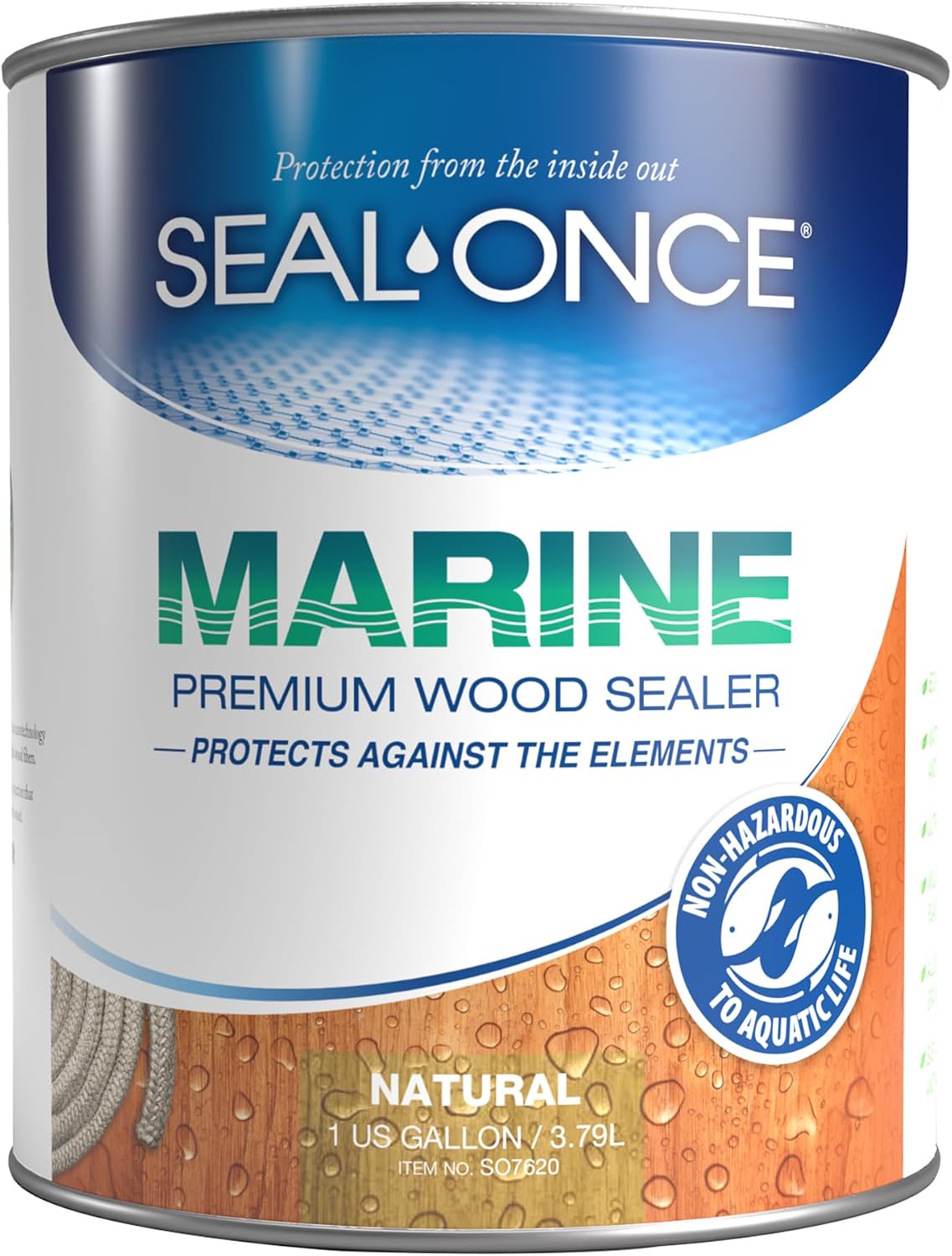 SEAL-ONCE Marine Penetrating Wood Sealer and Waterproofer, Clear, 1 Gallon | Waterproofer & Stain, Water-Based, Ultra-low VOC formula, For high-moisture areas