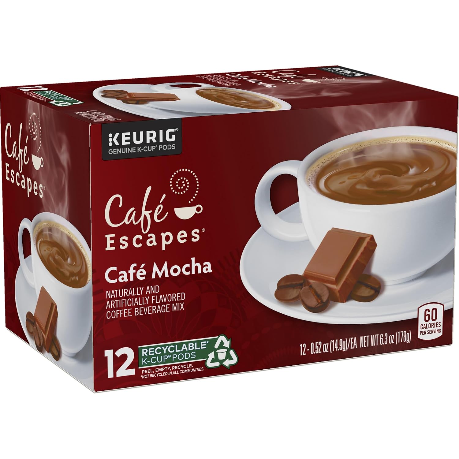 Cafe Escapes, Cafe Mocha Coffee Beverage, Single-Serve Keurig K-Cup Pods, 48 Count (2 Boxes of 24 Pods)