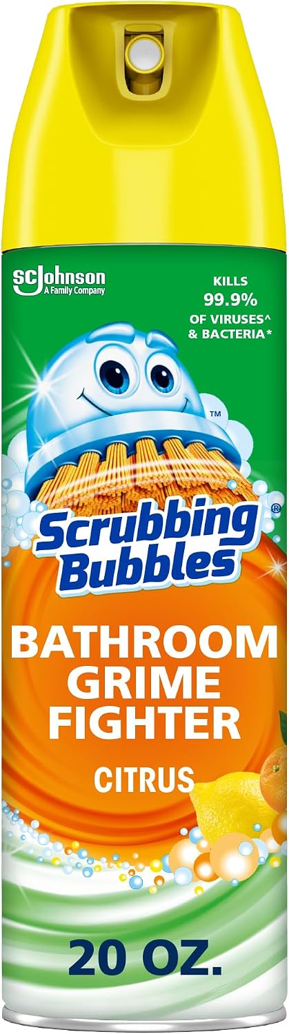 Scrubbing Bubbles Bathroom and Shower Cleaner Disinfectant Aerosol, Foaming Action Bathroom Grime Fighter, Rainshower Scent, 20oz