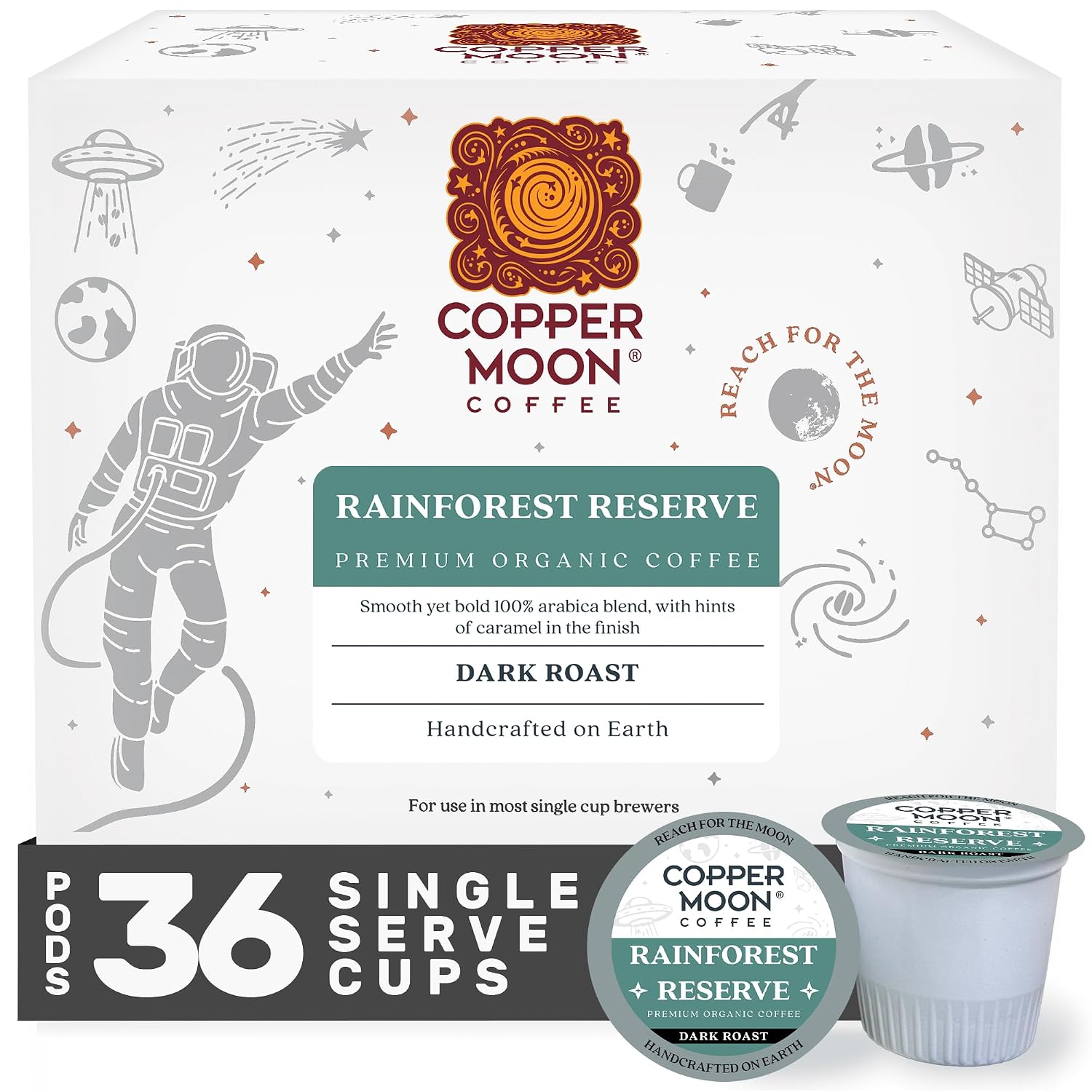 Copper Moon K-Cup Coffee Pods, Medium Roast, Costa Rican Blend, 80 Count | Single Serve, Vegan, Allergen Free, Non-GMO, Kosher, Small Batch Roasted, Vegetarian, Compatible with Keurig K Cup Brewers