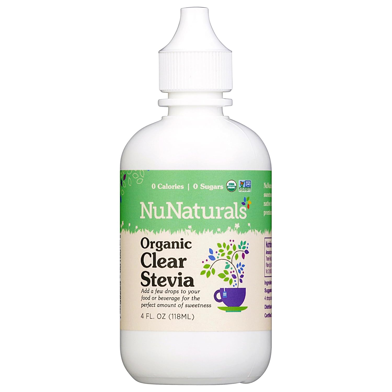 NuNaturals Organic Liquid Stevia Sweetener, Clear Unflavored, Plastic, 4oz