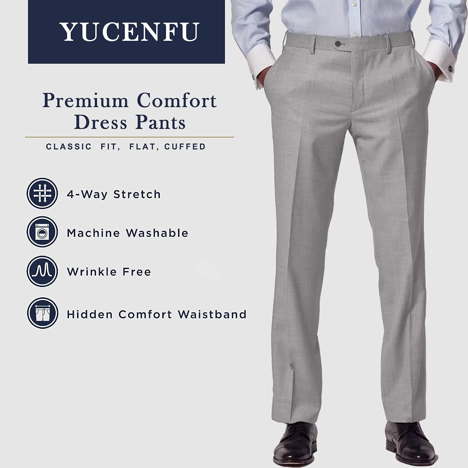 Men's Cozy Hidden Expandable Waist Dress Pants | Premium Stretch Texture Weave Work to Weekend Pants