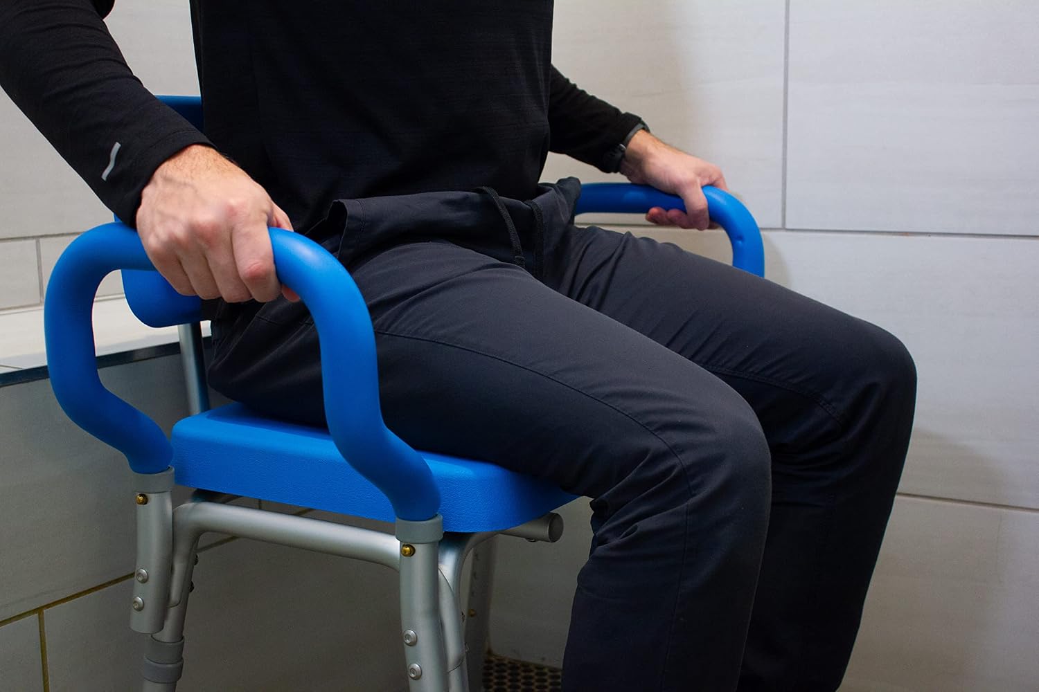 Comfortable Shower Chair for Elderly and Disabled for Inside Shower Seats | Sit Securely While Bathing - Blue, padded seat, adjustable height, aluminum frame, backrest, 400 lb