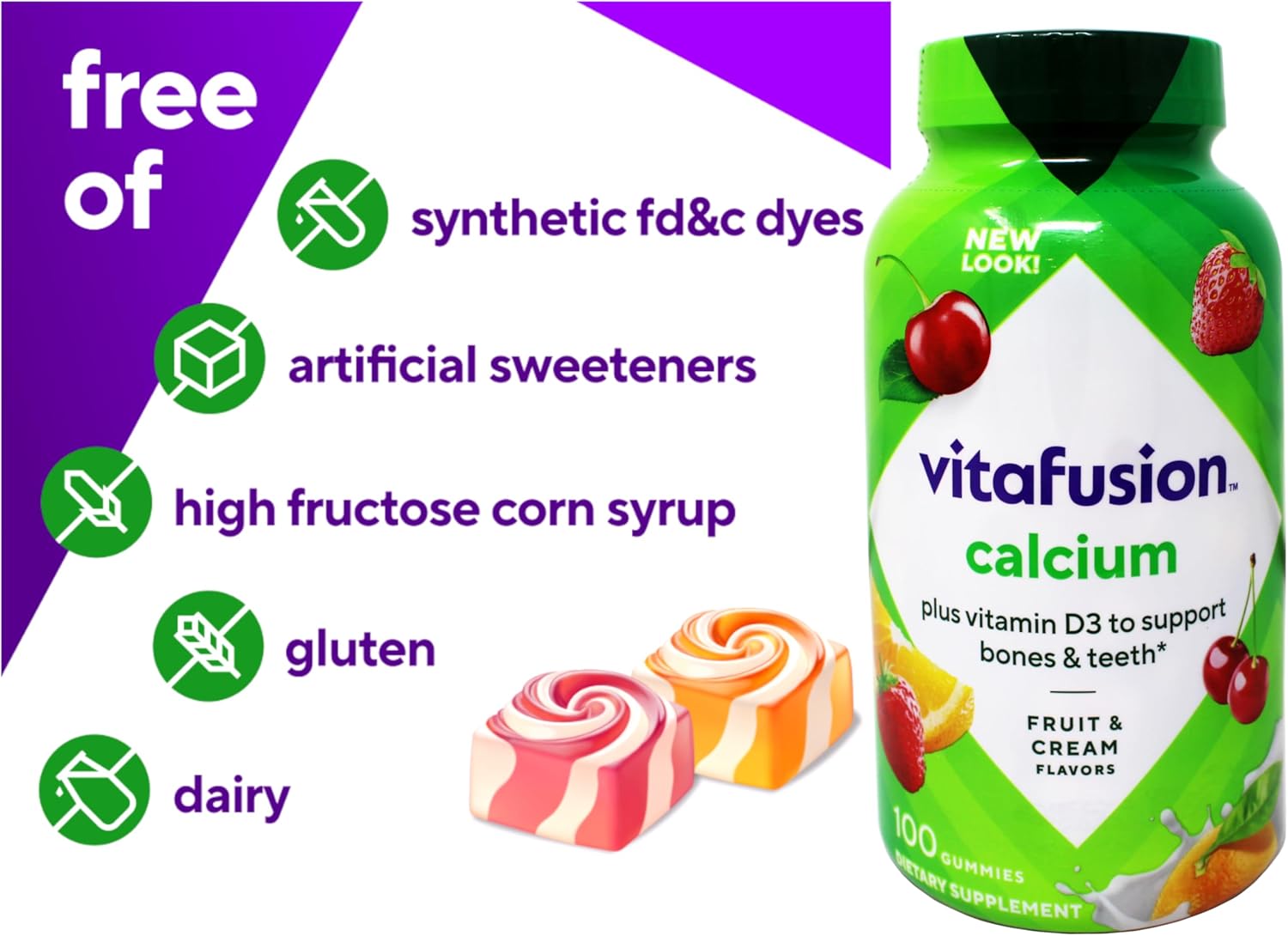 Vitafusion Gummies Calcium with Vitamin D3, 100 Count, Pack of 2
