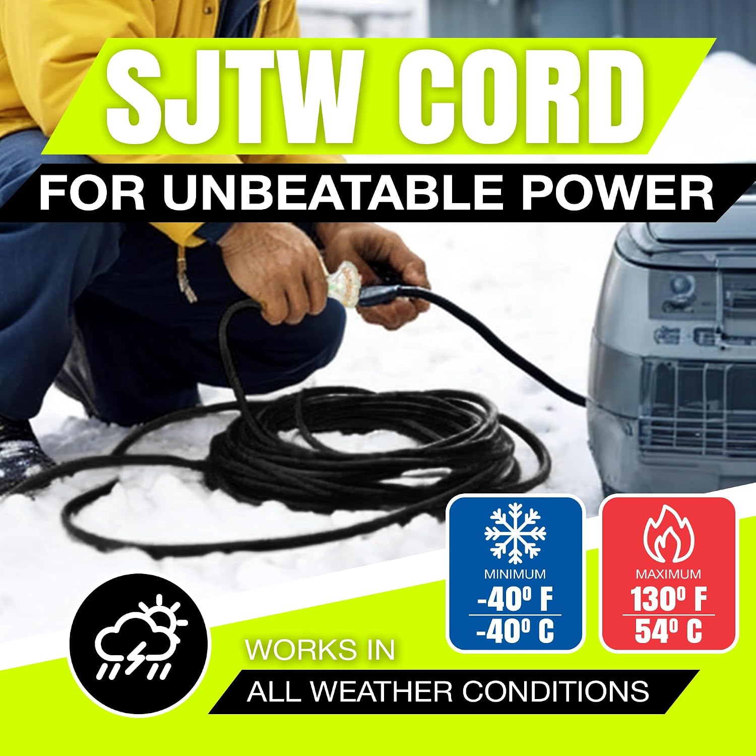 25ft Outdoor/Indoor Extension Cord 3-Outlet 12/3 Gauge Extra Heavy Duty 3 Prong SJTW, Waterproof, Flexible Cold-Resistant Long Power Cord,15A 125V 1875W, Yellow by LifeSupplyUSA