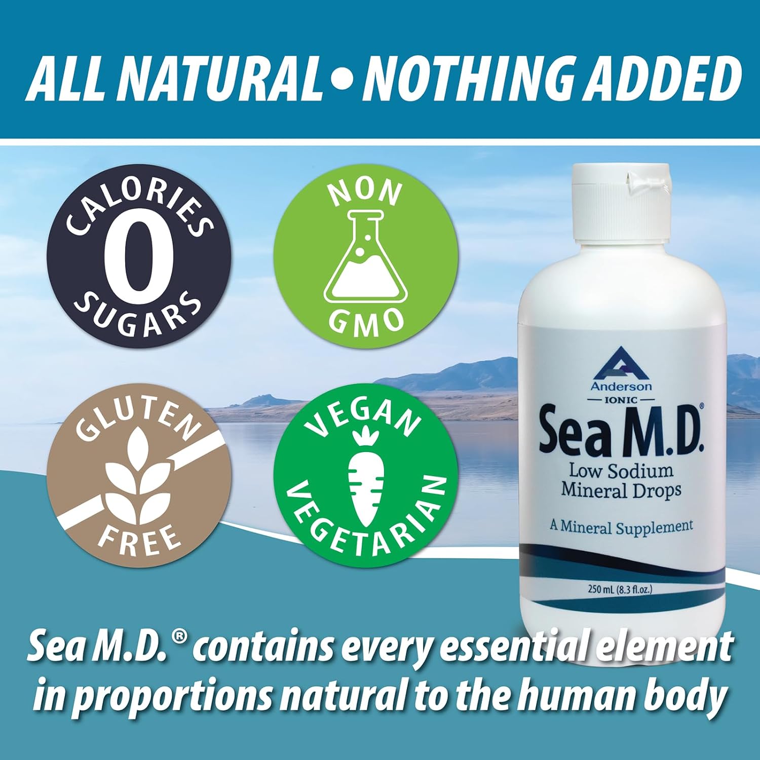 Anderson Sea M.D. Concentrated Trace Mineral Drops, 79 Trace Minerals with Magnesium, Sodium and Chloride Electrolytes - Supports Hydration, Energy, Muscles and Bone Health - 4 Fl Oz, 60 Servings