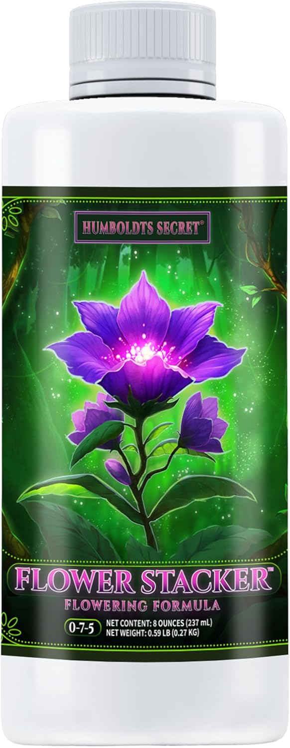 Humboldts Secret Flower Stacker | 0-7-5 Bloom Booster with Vitamin B1 | High Phosphorus Potassium Flowering Nutrients | Potting Soil Hydroponics Coco | Indoor & Outdoor Plants | 32 Ounce