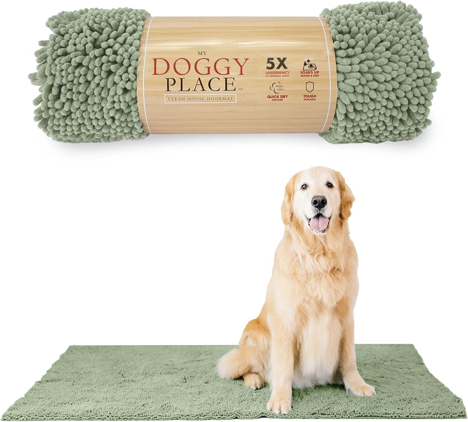 Dog Mud Mat, 31" x 20" Sage – Thick Microfiber Entry Rug for Snow, Mud & Salt – Absorbent, Quick-Dry, Washer-Safe & Non-Slip, Medium