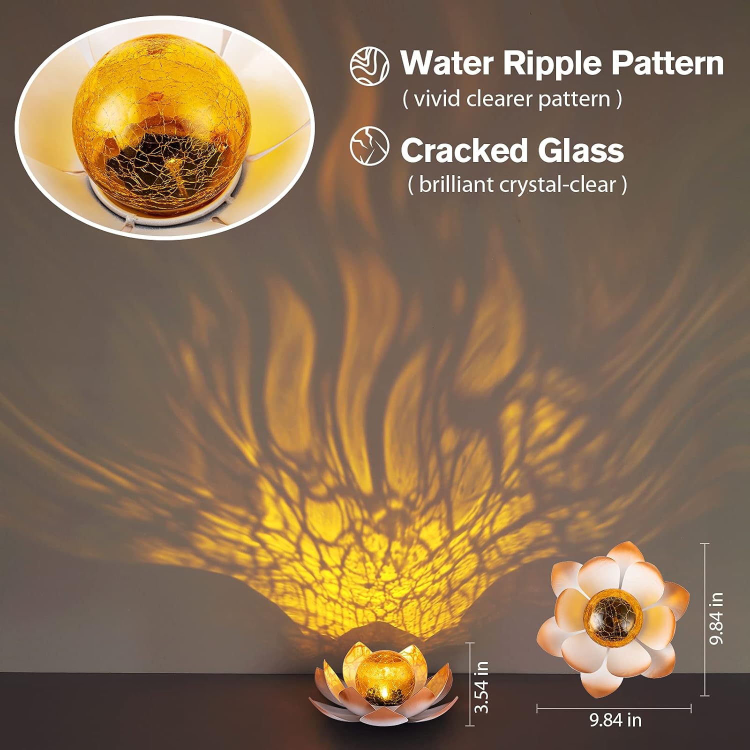 Huaxu Solar Lights Outdoor Garden, Crackle Globe Glass Lotus Decor, Waterproof LED Metal Flower Decorations for Patio,Lawn,Walkway,Tabletop,Ground