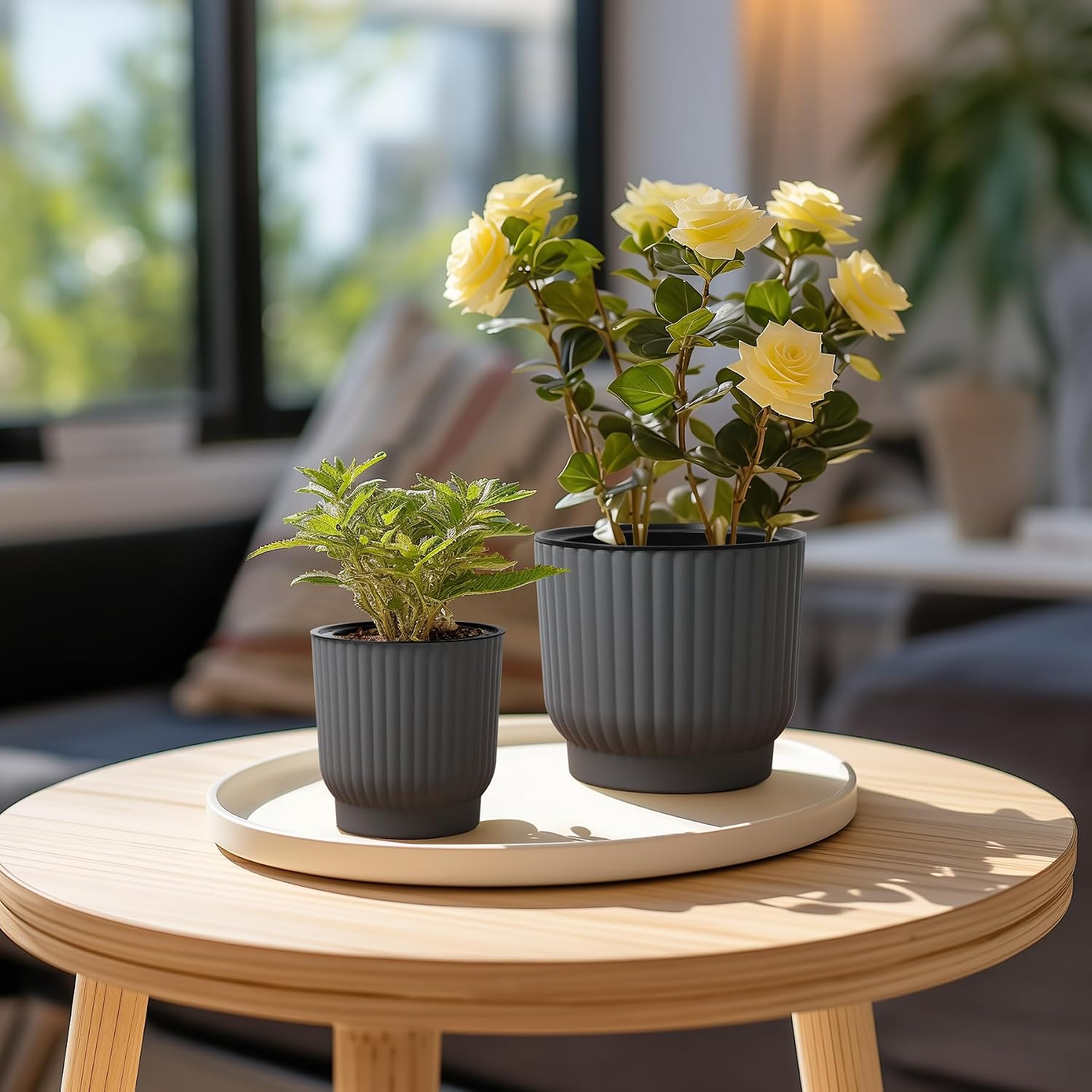 T4U Self Watering Pots for Indoor Plants, 4 Inch 6 Pack Planter White
