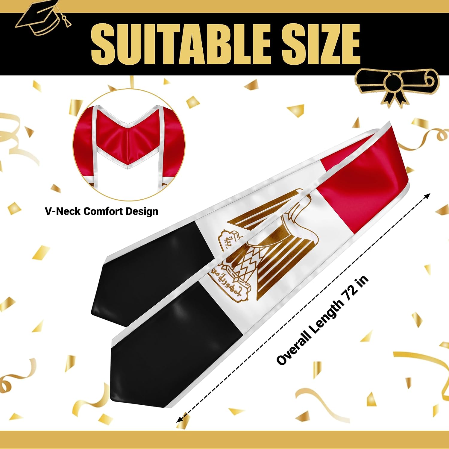 YOXEULL National Flag Embroidered Graduation Stole with Trim, Graduation Sash Graduates Gift, 72"