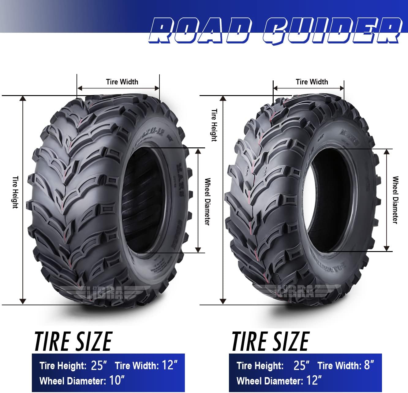 ROADGUIDER Set 4 ATV/UTV Tires 25x8-12 Front 25x12-10 Rear 6PR 10272/274