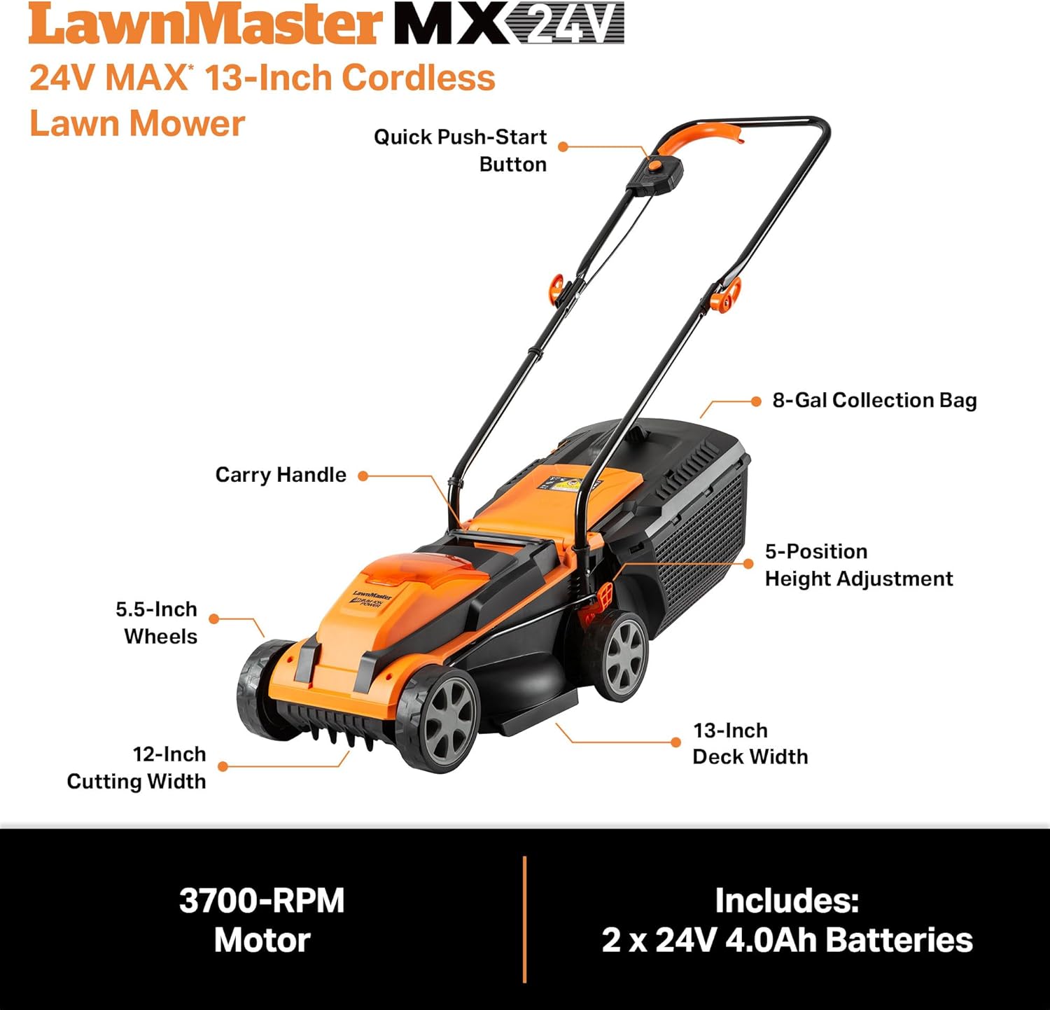 LawnMaster MEB1216K Electric Lawn Mower 16-Inch 12AMP