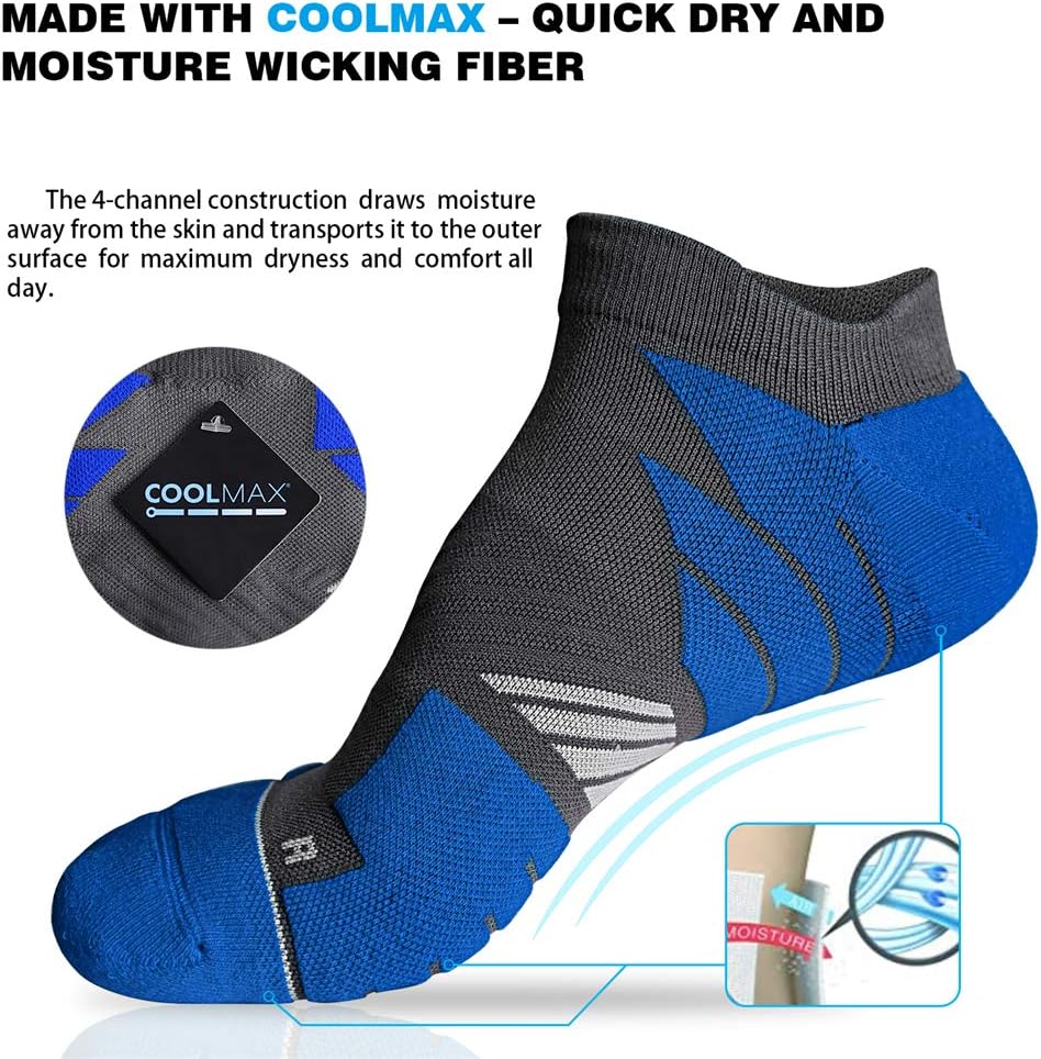 Hylaea Unisex Coolmax No Show Athletic Running Socks, Cushioned No Blisters
