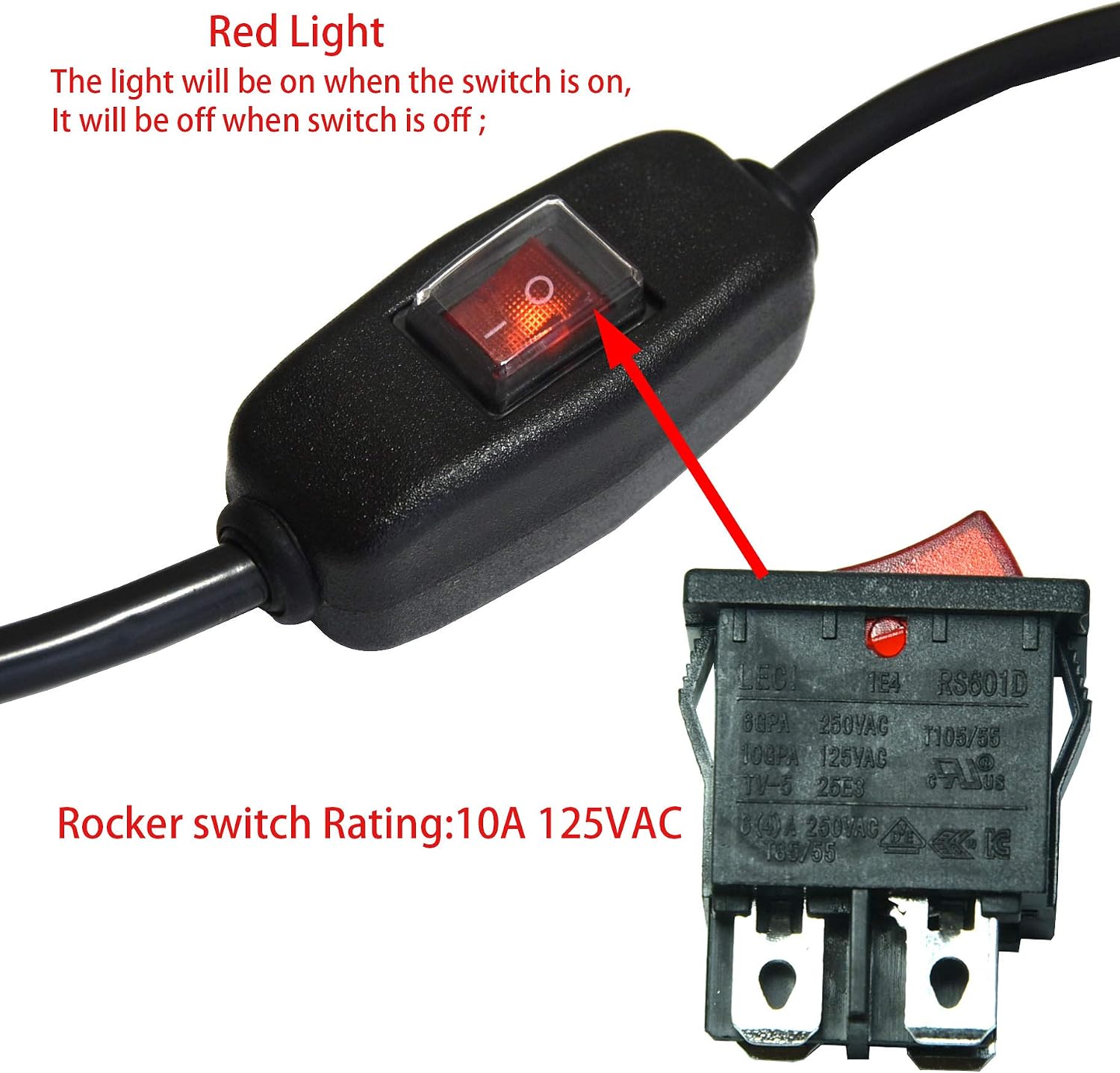 FILSHU 6ft 18 Gauge 3 Prong AC Power Cord with On Off Switch