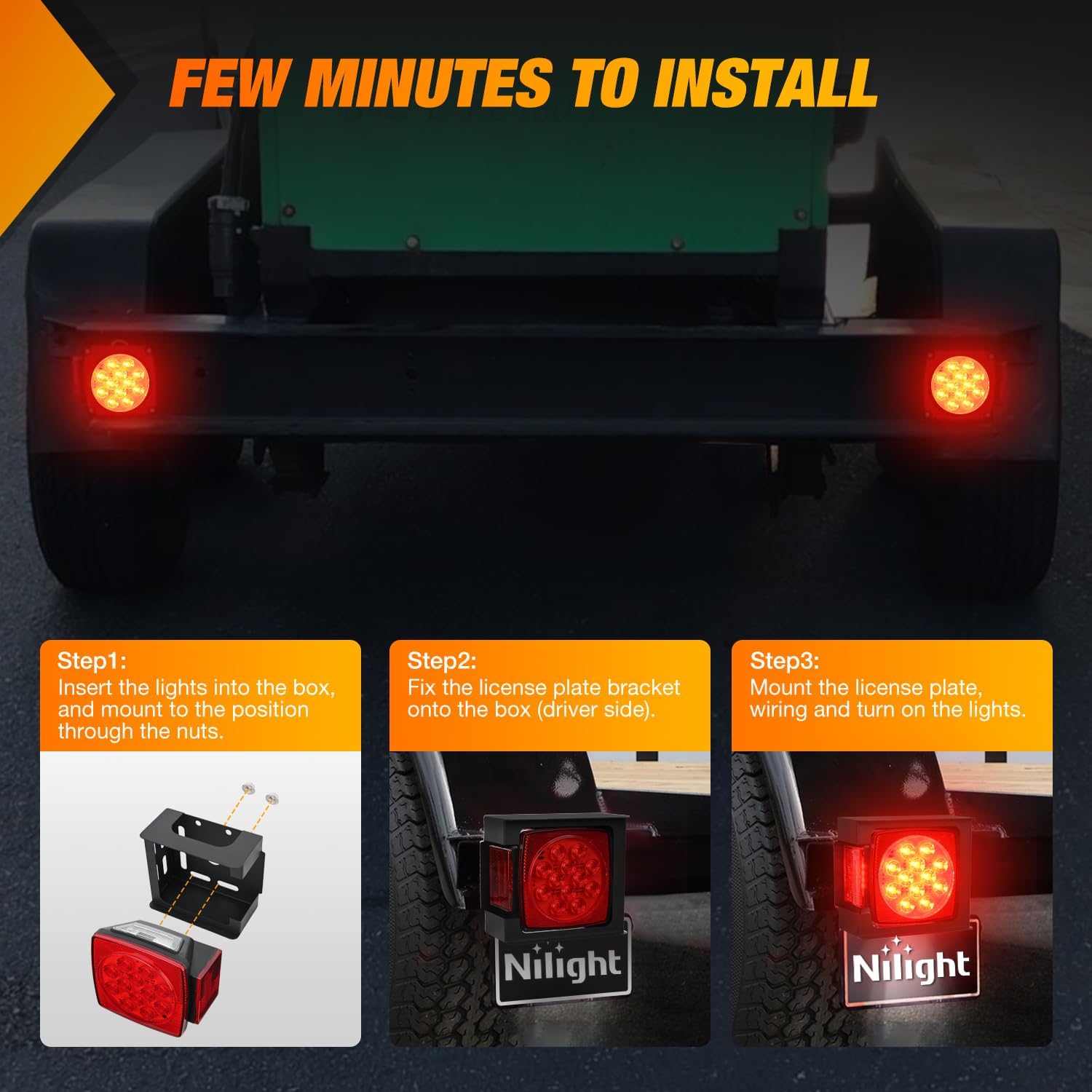 Nilight Square Submersible LED Trailer Light Kit,IP68 Waterproof 2PCS