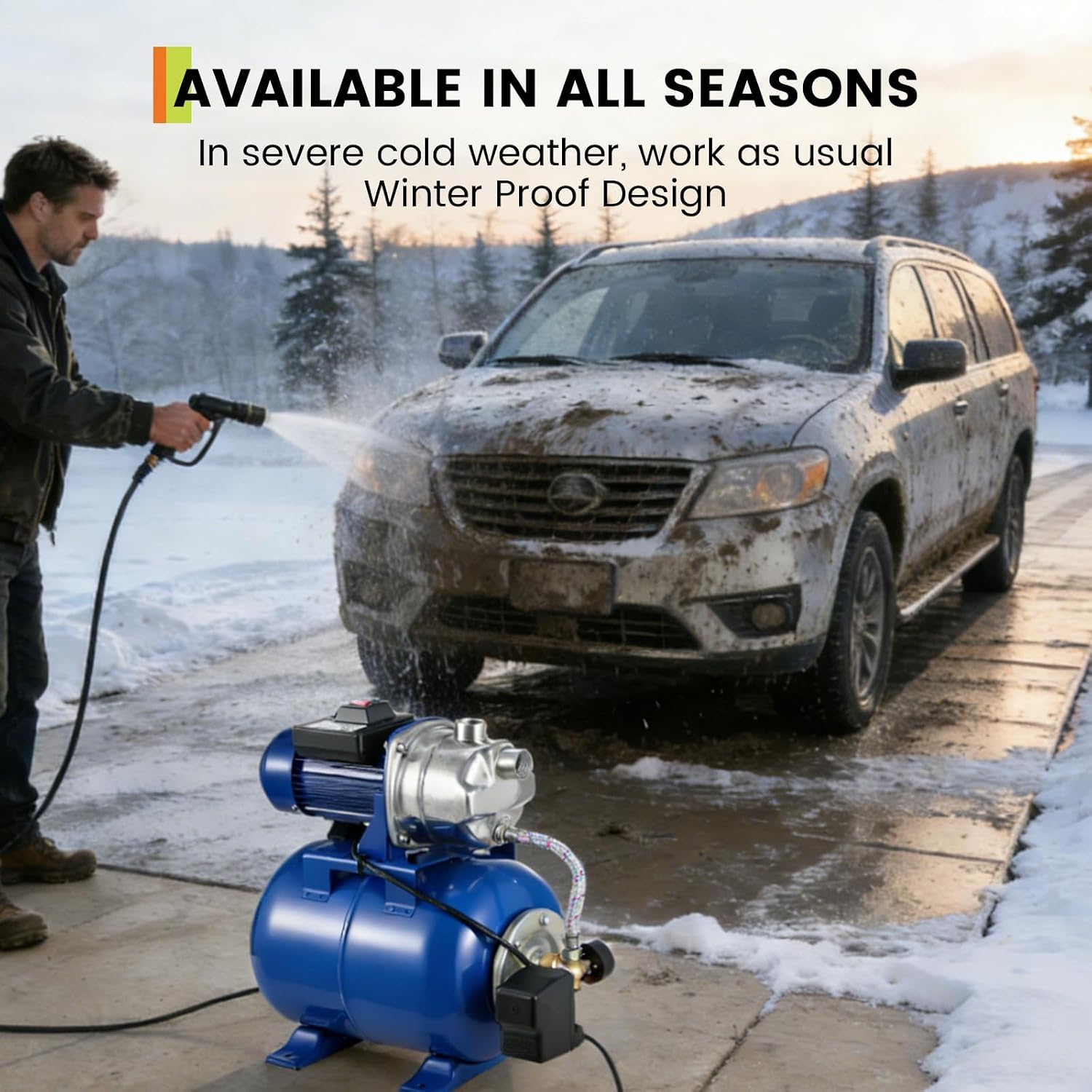 1HP Stainless Steel Water Transfer Pump with Well Pressure Tank – Shallow Well Pump & Irrigation Pump Combo, 130ft Max Lift, 20ft Suction Lift, Automatic Pressure Switch for Farm Use