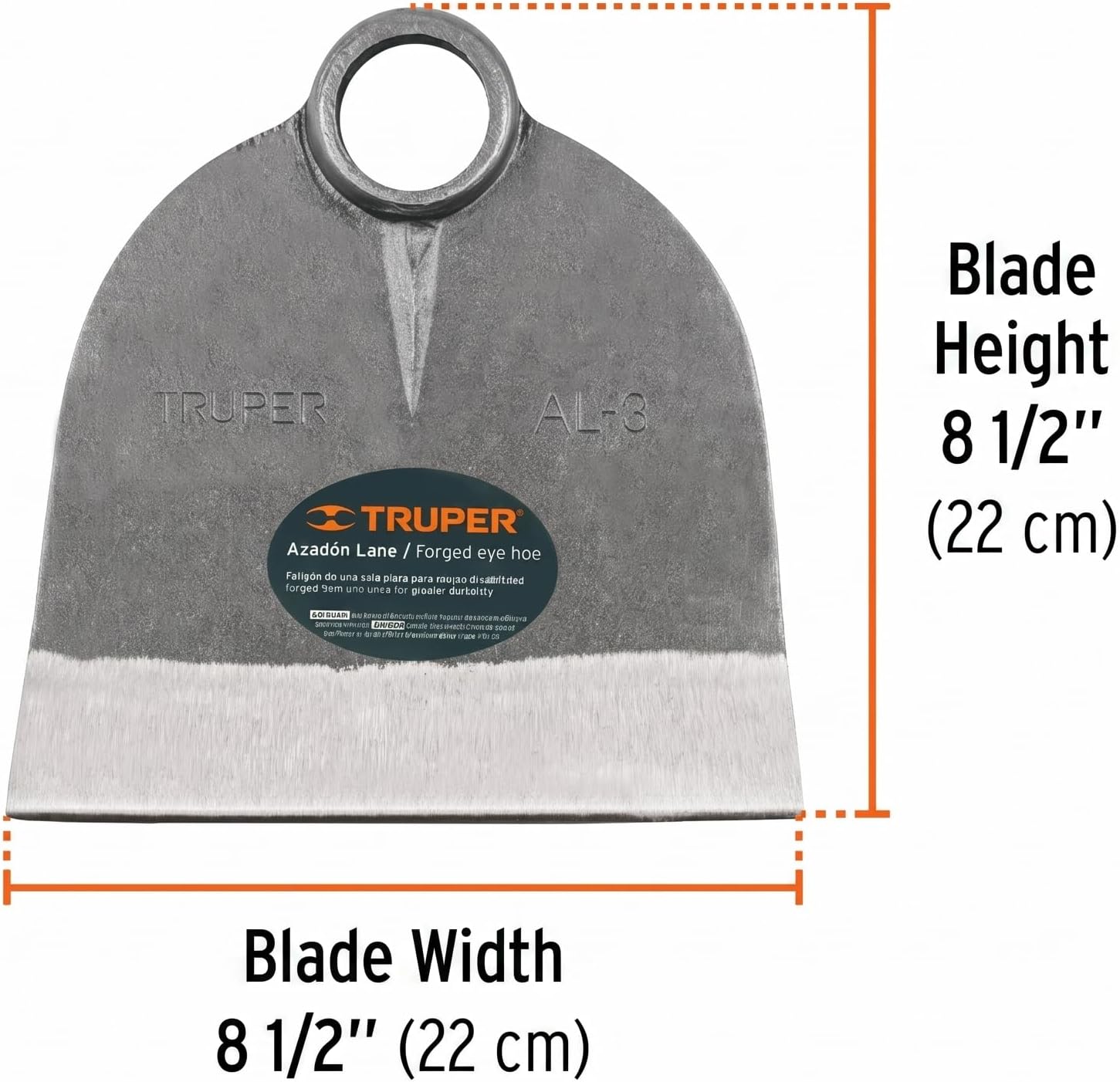 Truper Lane No. 3 Field Hoe Head, 2.1 lb Forged Steel, Heavy-Duty Replacement Hoe Head for Agriculture and Landscaping (Model AL-3/10609)
