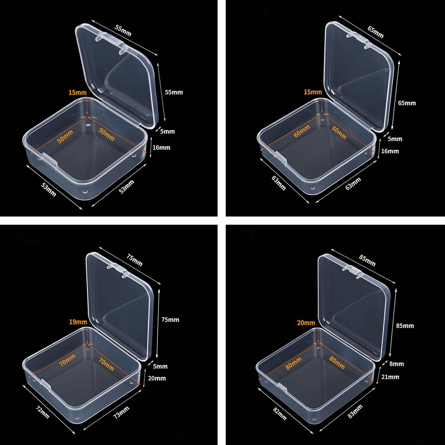 24 Pieces Mixed Sizes Rectangular Empty Mini Clear Plastic Organizer Box