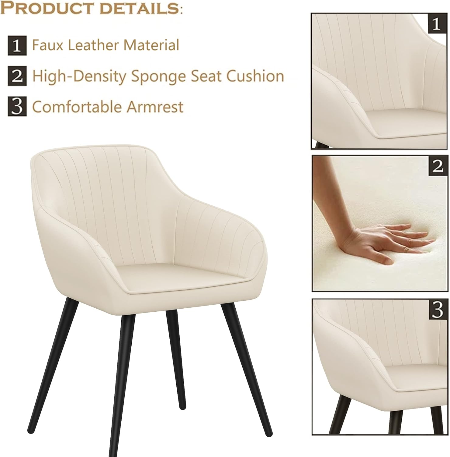 annjoe Faux Leather Accent Arm Chairs for Living Room Leisures/ Upholstered Chair with Metal Legs Set of 2 for Home Kitchen Office Bistro Cafe, Brown