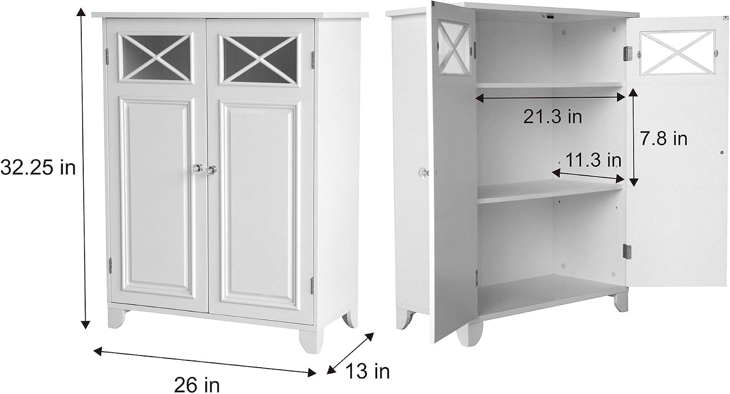 Teamson Home Florence 26 in. x 32 in. 2-Door Freestanding Wooden Floor Cabinet with Adjustable Shelves for Storage Solutions in Bathrooms, Kitchens, Laundry Rooms, Home Offices, White | Freestanding Wooden, Adjustable Shelves, For Bathrooms, Kitchens, La…