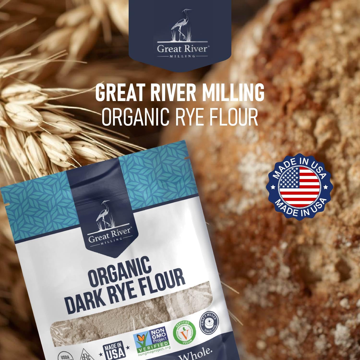 Great River Milling Organic Dark Rye Flour, Whole Grain, 25 lb