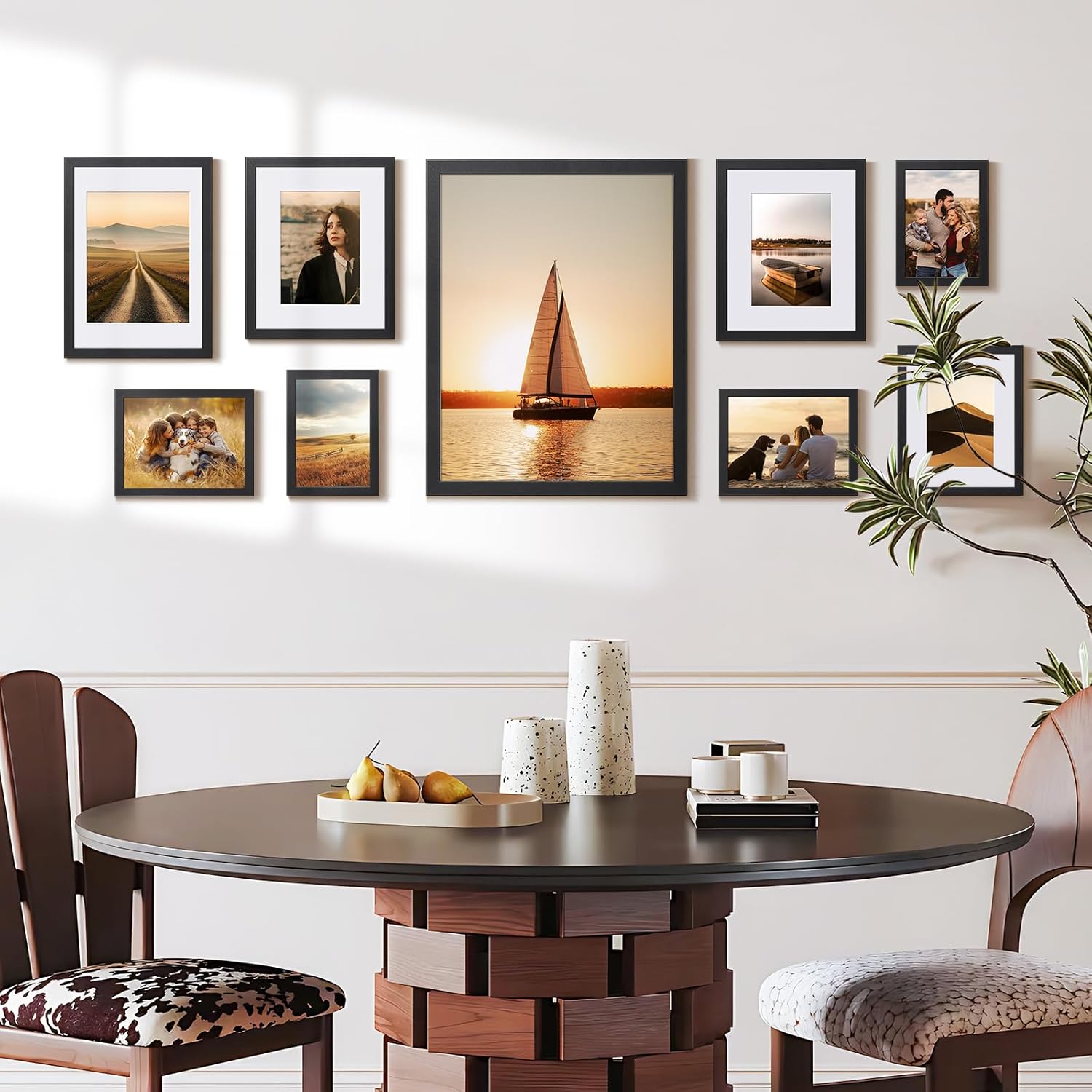 HappyHapi 8x10 Picture Frame Set of 6, Wall or Tabletop Display, White