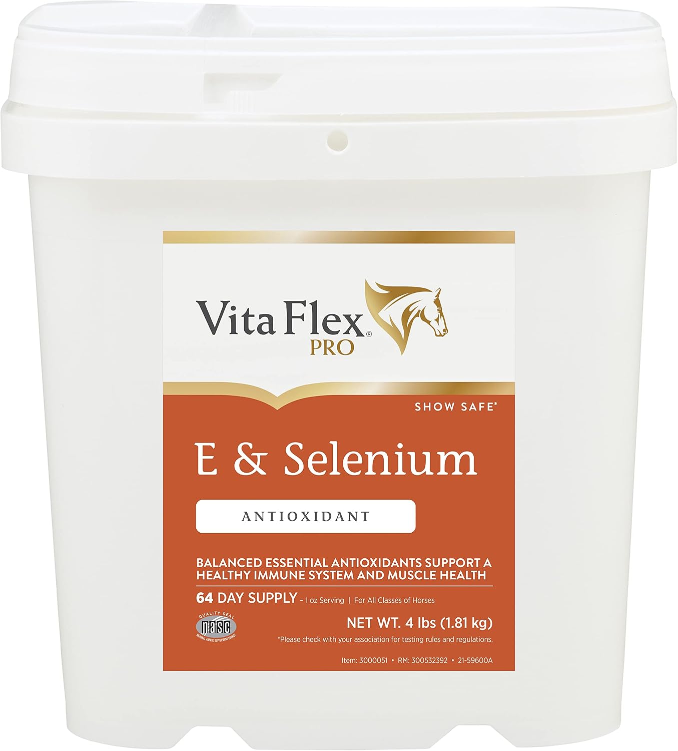 Vita Flex Pro E & Selenium Supplement for Horses, 64-Day Supply | Vitamin E & Selenium Powder, Balanced Antioxidants, Equine Vitamin E Supplement