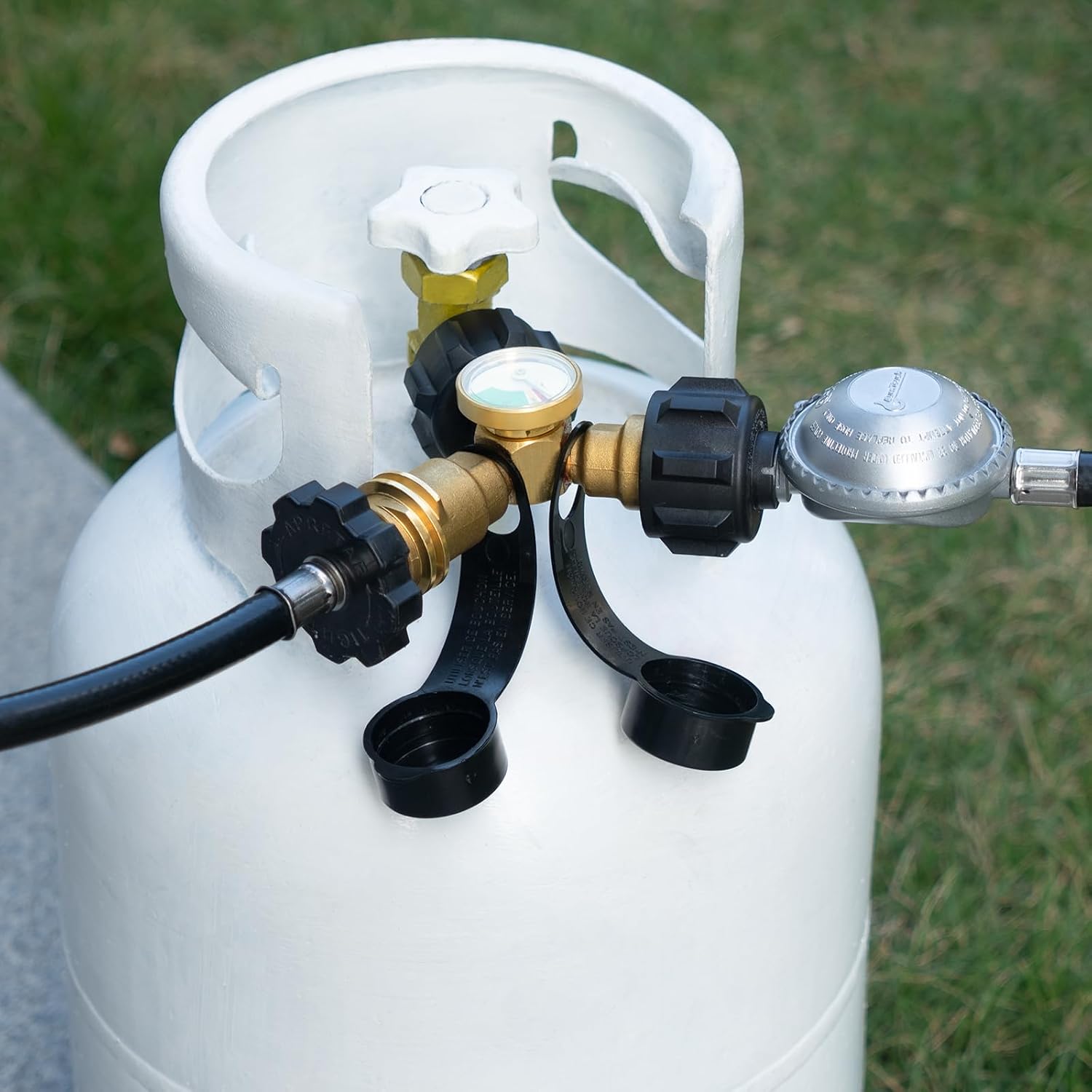 GASPRO Universal Propane Tank Gauge, Fits for 5-100lb Propane Tank Cylinder, Propane Adapter with POL Connection for RV, Camper, Gas Grill, Fire Pit