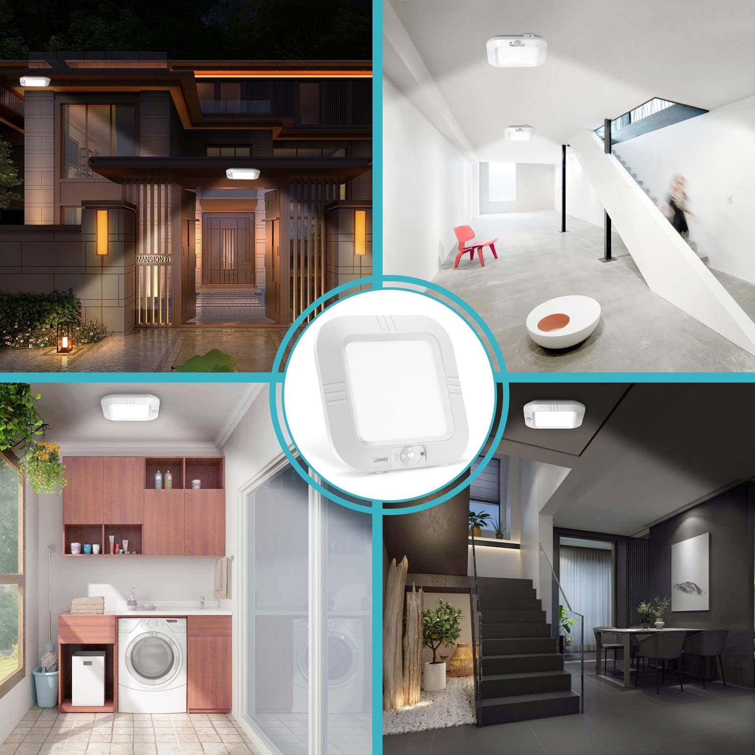 2 Pack Battery Operated Ceiling Light Motion Sensor Shower Light, Wireless Closet Lights 6000K LED Bathroom Shower Lamp