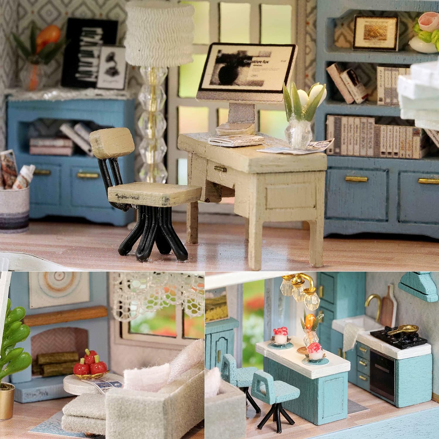 DIY Miniature Dollhouse Kit with Furniture Plus Dust Proof | 1:24 Scale Creative Room Mini Wooden Doll House Accessories for Kids Teens Adults Aged 14+(Beach Cottage)