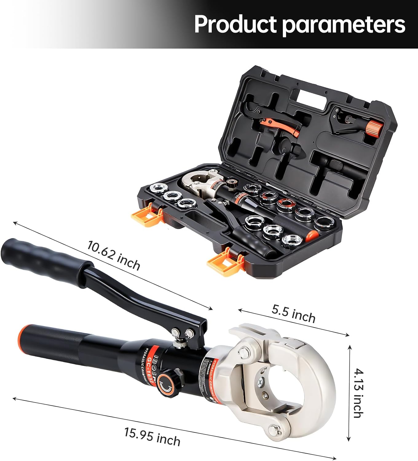Copper Tube Fittings Hydraulic Pipe Crimping Tool with 1/2",3/4" and 1" Jaw Copper Pipe Press Crimper Pressing Pliers, with Pipe Cutter