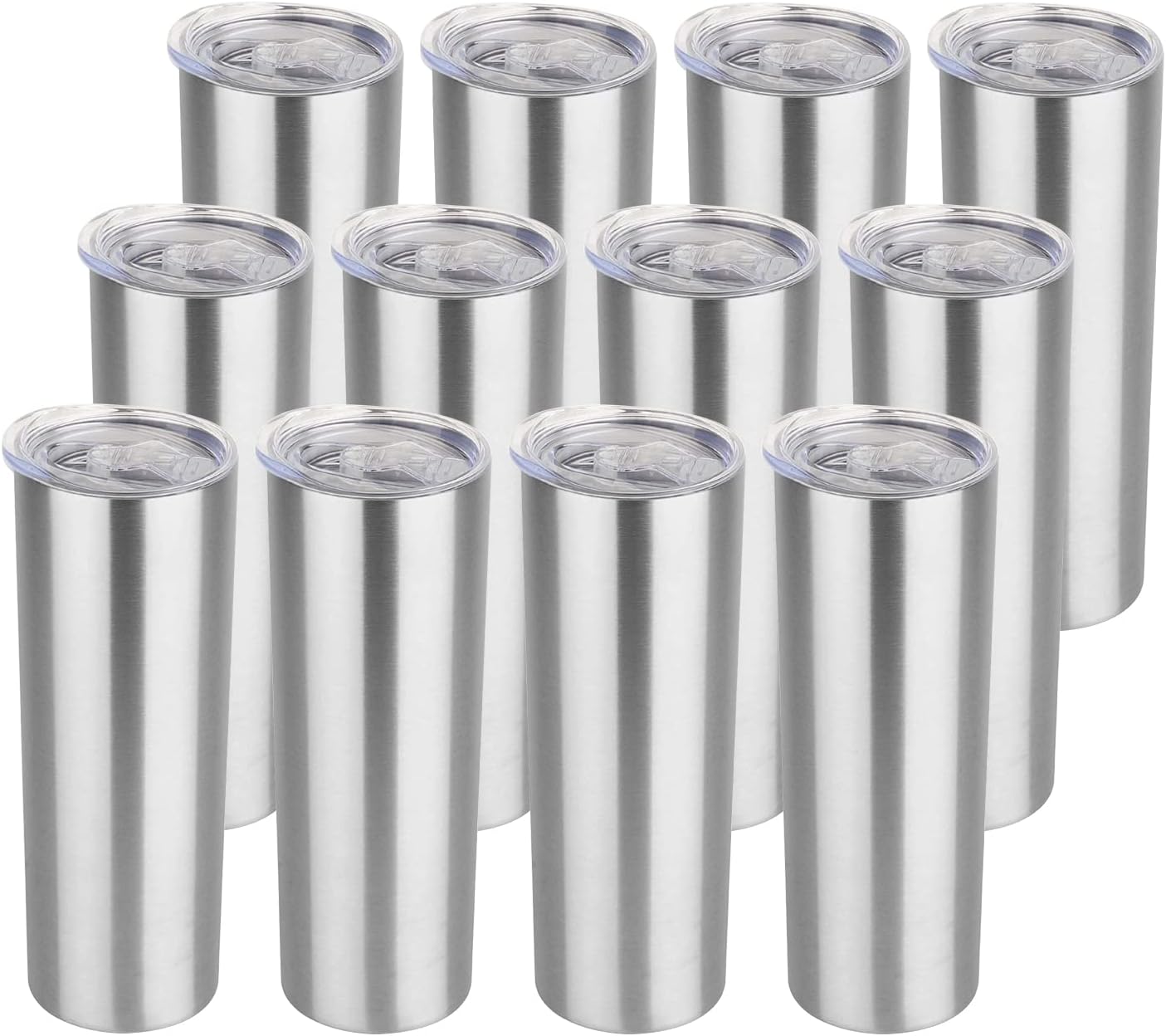 HASLE OUTFITTERS 20 oz Skinny Tumblers Bulk Set, Stainless Steel Insulated Slim Tumblers with Lids, Reusable Double Wall Travel Coffee Mugs