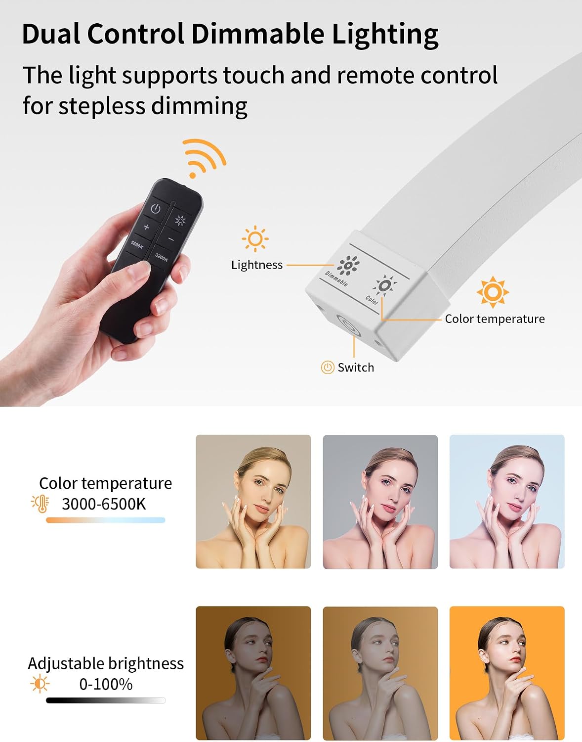 SITTO Wall Mounted Half Moon Beauty Light, LED Hanging Lash Lamp, White | Beauty moon light with Phone Holder, Dimmable Brightness for Tattoo, Nail