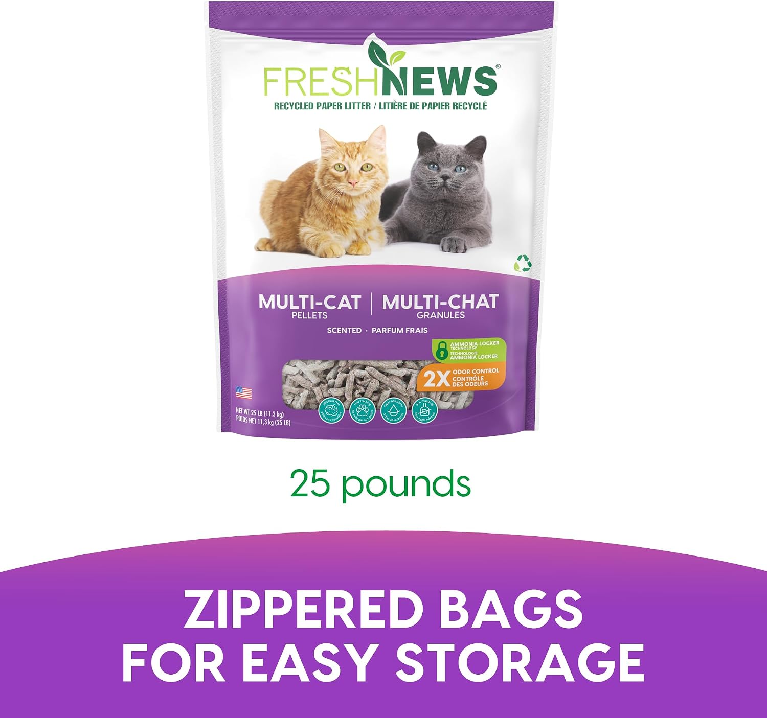 Fresh News Recycled Paper Original Pellet Cat Litter, 25 Pound, Non-Clumping, Unscented, Made in USA