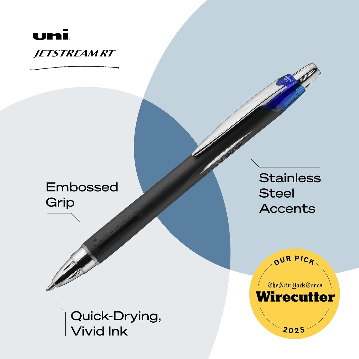 uniball™ Jetstream RT Ballpoint Pens, Black Ink, 0.7mm Fine Point, 3 Count | Retractable, Smooth Writing, Quick-Drying, Smear-Resistant, uni Super Ink™