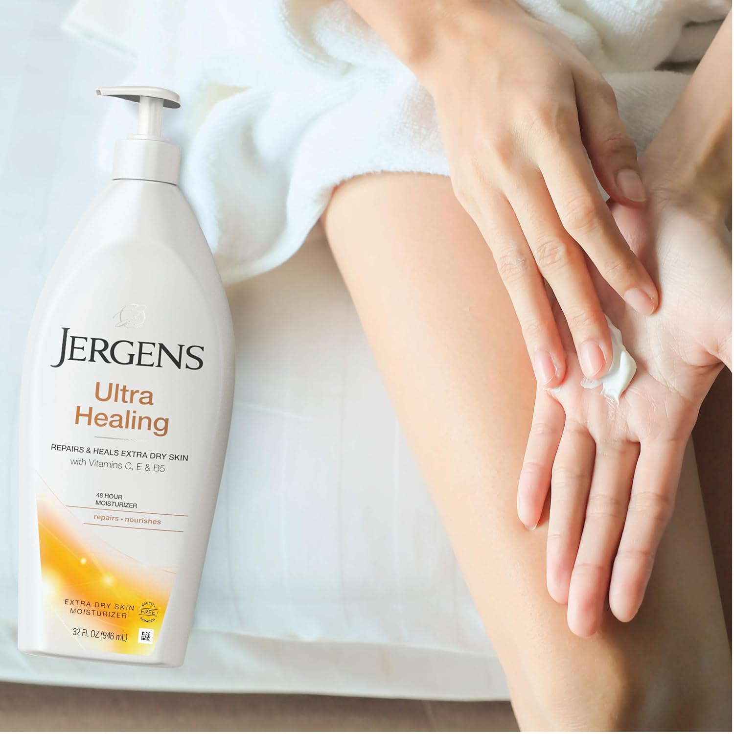 Jergens Ultra Healing Dry Skin Lotion, Hand and Body Moisturizer for Quick Absorption into Extra Dry Skin with Hydralucence Blend, Vitamins C, E and B5, White, 32oz