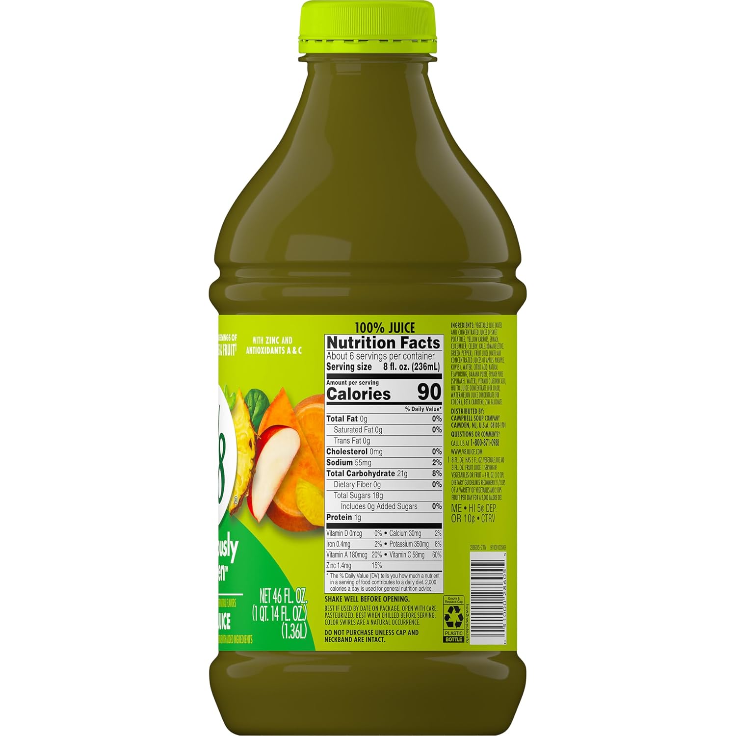 V8 Blends 100% Juice Pomegranate Blueberry Juice, Fruit and Vegetable Juice Blend, 46 Fl Oz Bottle